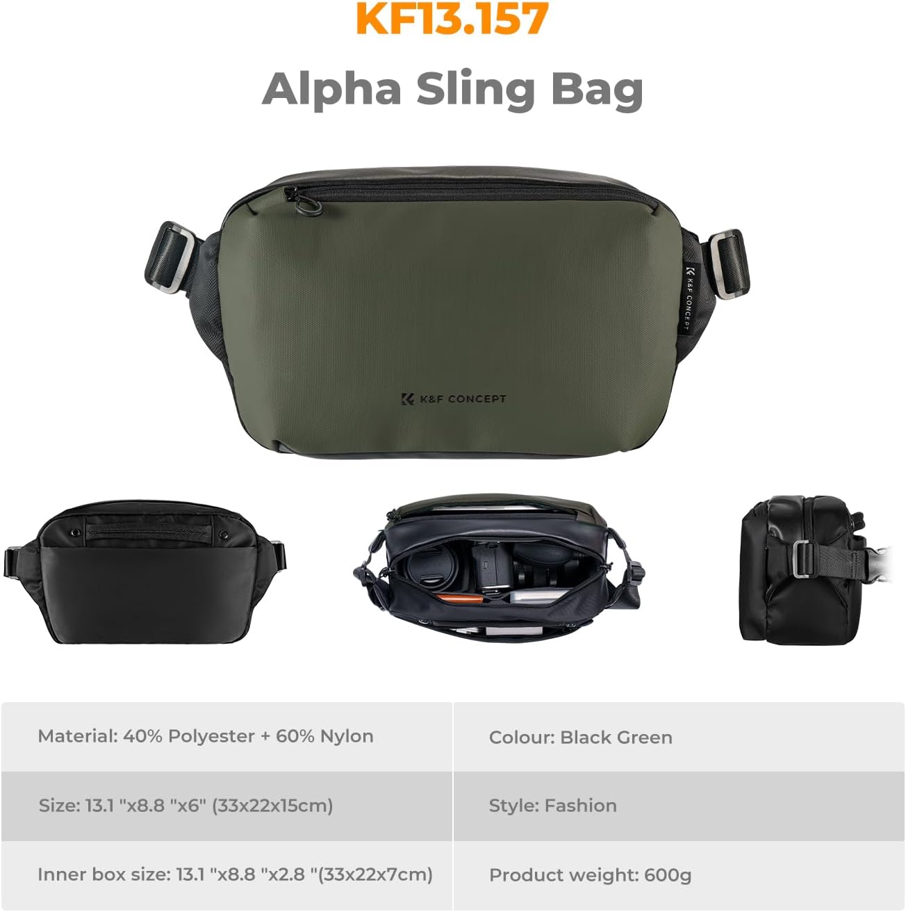 K&F Concept 2 in 1 Sling Bag Everyday Shoulder Bag & Multifunction Photography Crossbody Camera DSLR Backpack Portable Bag - Image 6